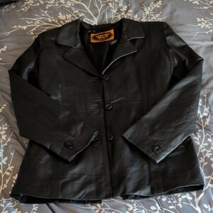 Vintage Black Genuine Leather Blazer Jacket Size Small